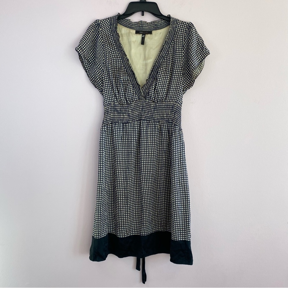 BCBGMaxazria 100% Silk Faux Wrap Checkered Dress size Large